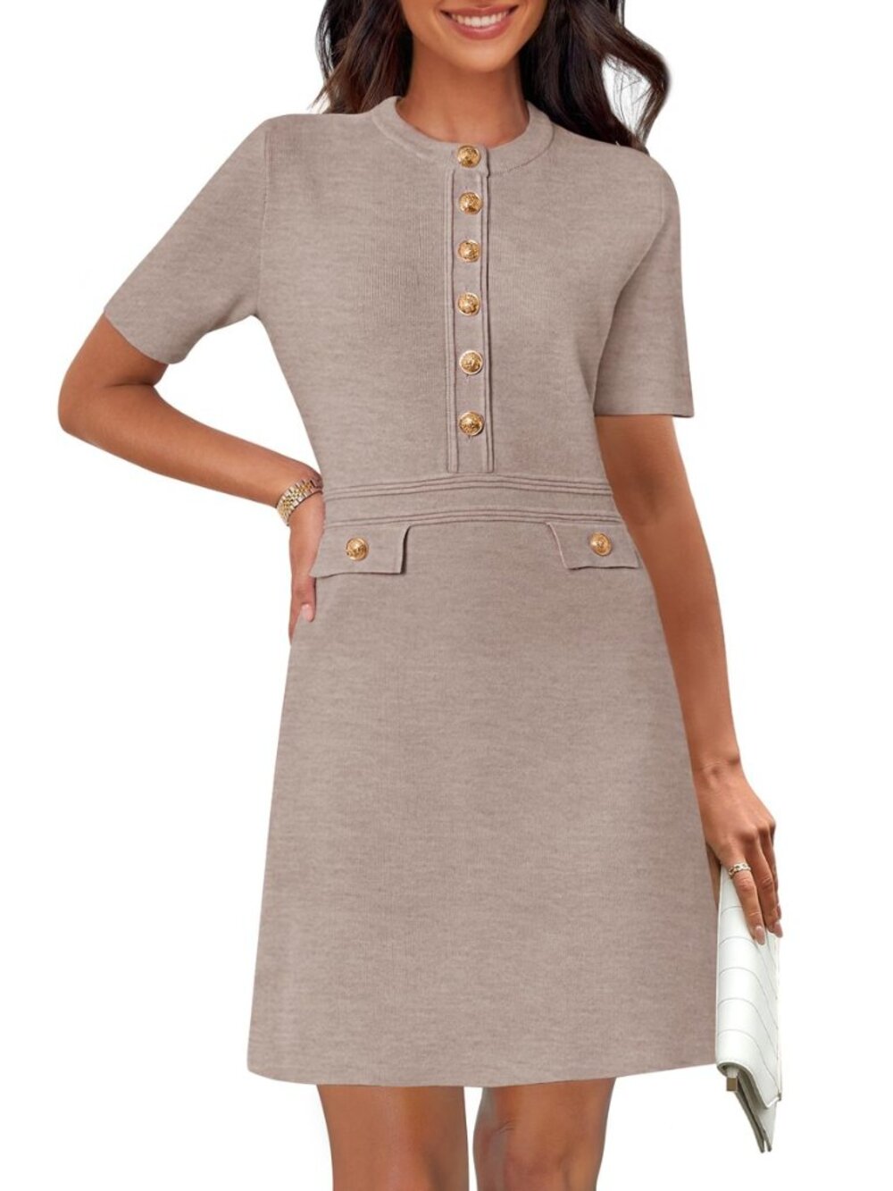 Women's Summer Short Sleeve Bodycon Sweater Mini Dress